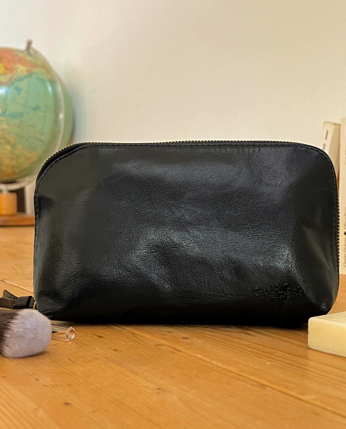 Studded Full-Grain Leather Wash Bag