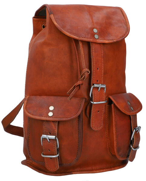 Vintage Brown Leather Backpack Rucksack - Gary 9,7''