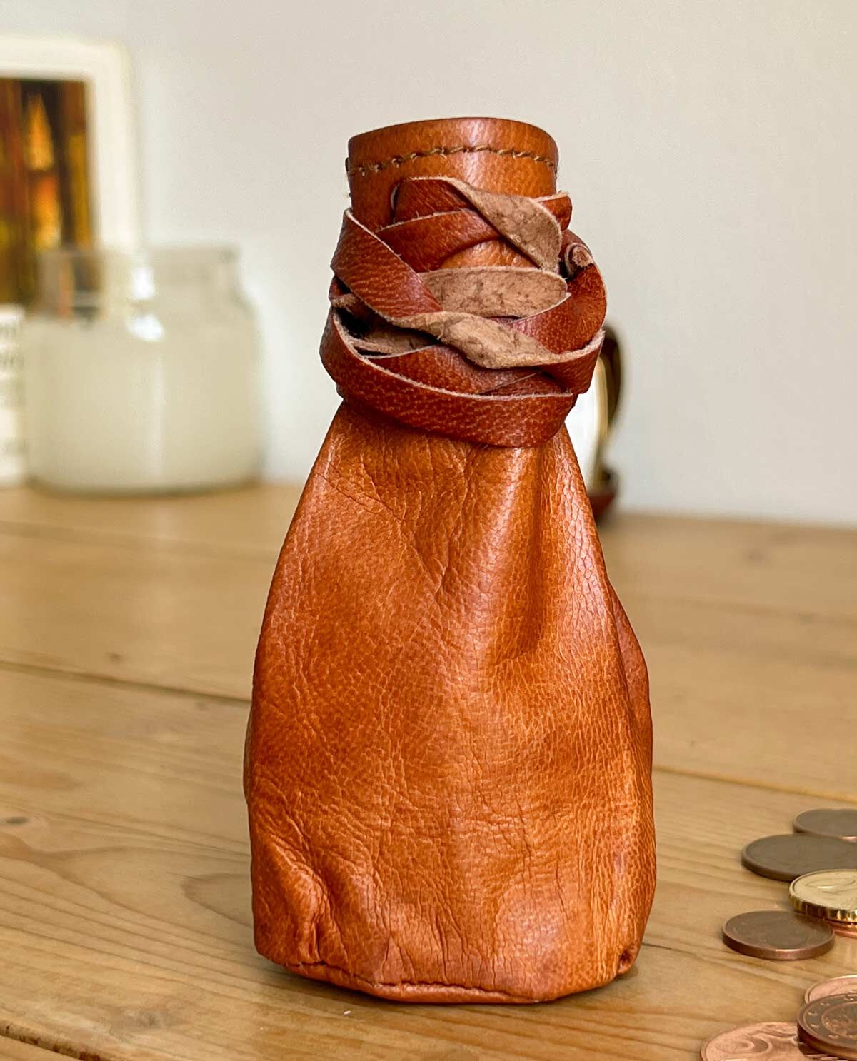 Portafoglio portamonete sacchetto per Utensili in stile vintage in vera  pelle di capra marrone - Arlo