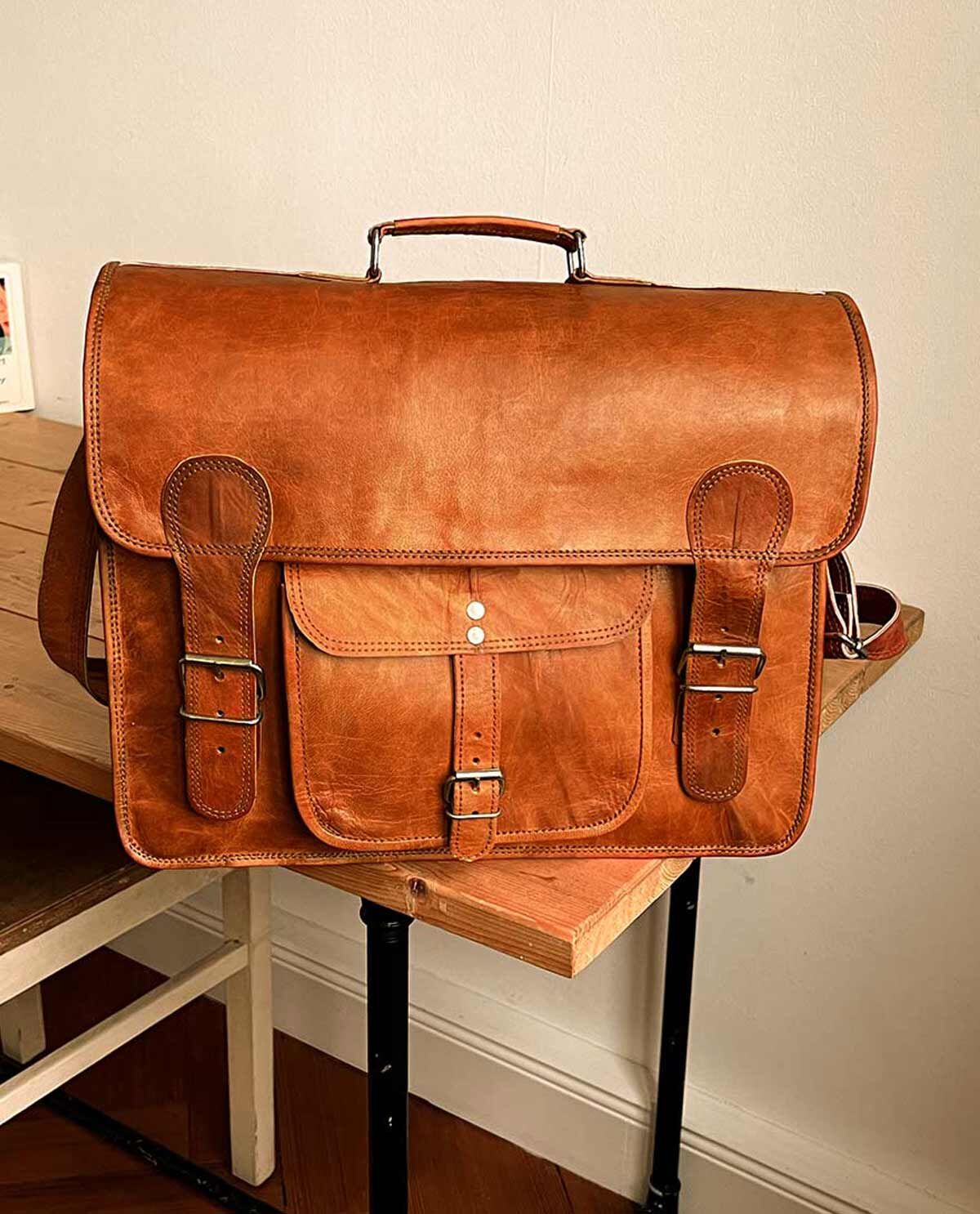 Tan Leather Laptop Document Bag Bags & Purses Luggage & Travel Briefcases & Attaches Gusti Vintage Rustic Brown 