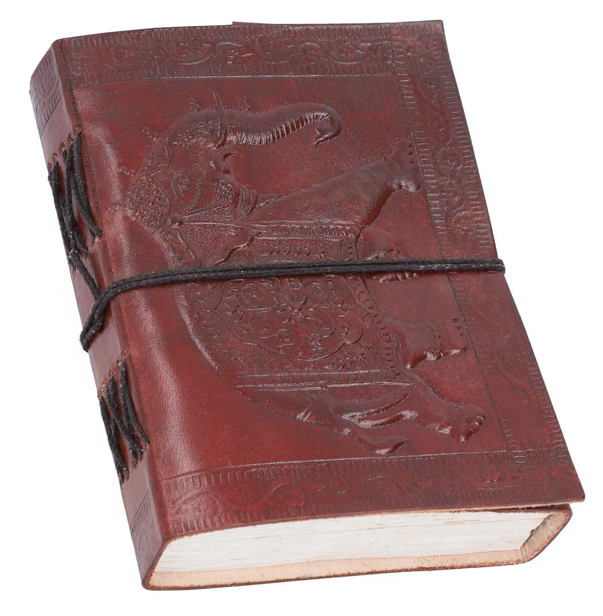 legaal eenvoudig korting boek notitieboek dagboek reisdagboek schetsboek DIN A6 bruin leer met  olifantenmotief - Damara